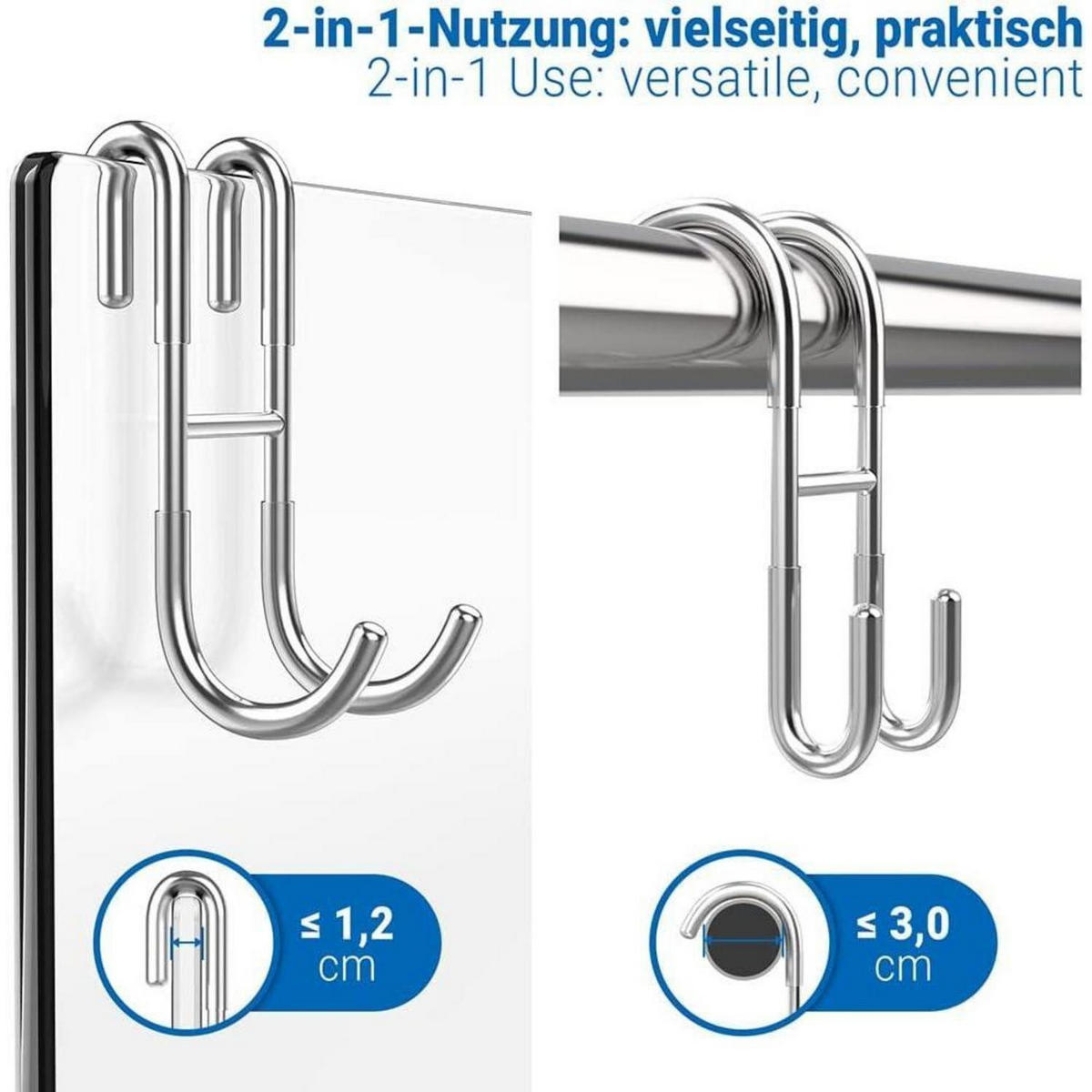 DUSCHHAKEN 2er Set Edelstahl Silber - Silberfarben, Metall (5/12/6cm)