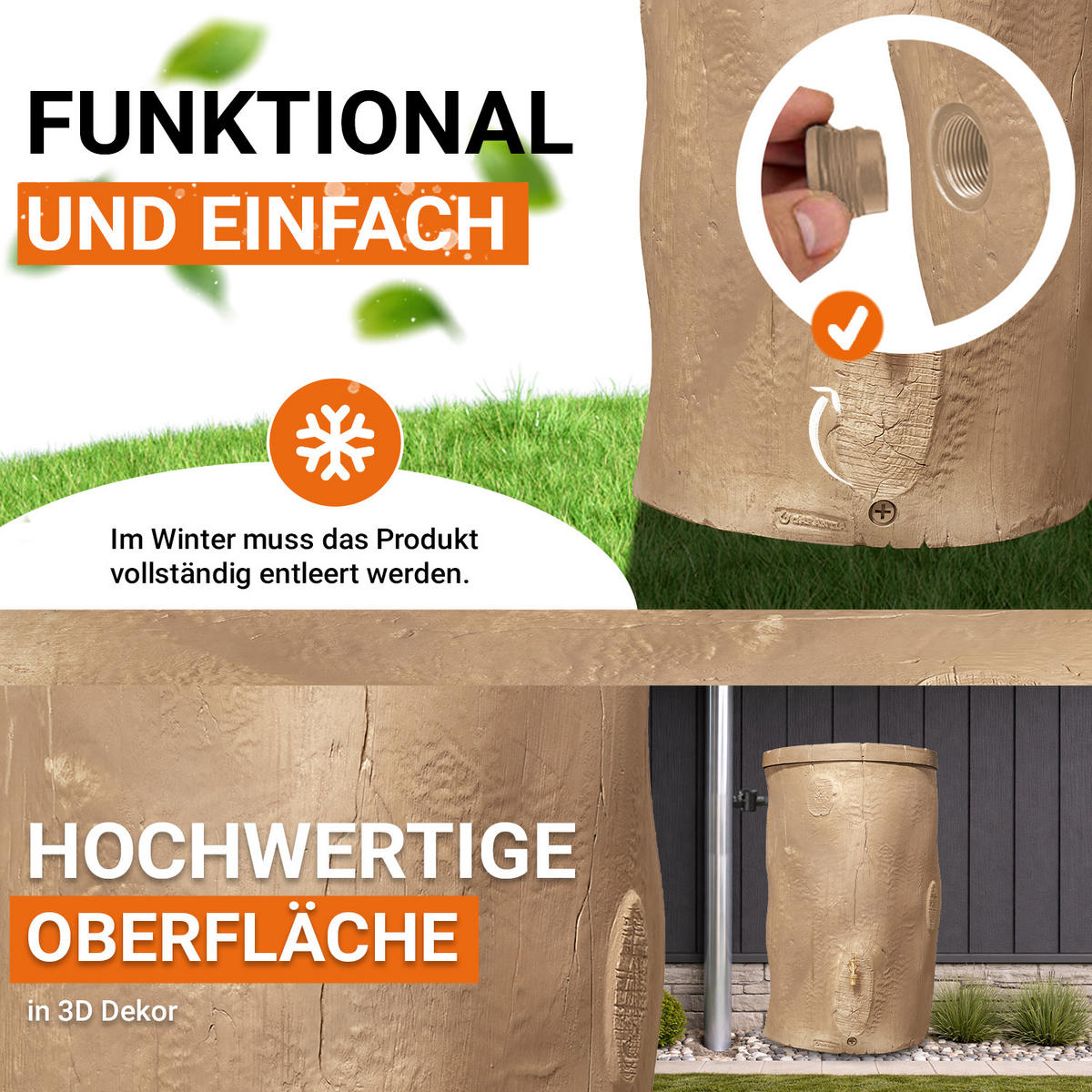 STOCK Regentonne 400 L, light - Braun, Kunststoff (72/119/72cm) - GARANTIA