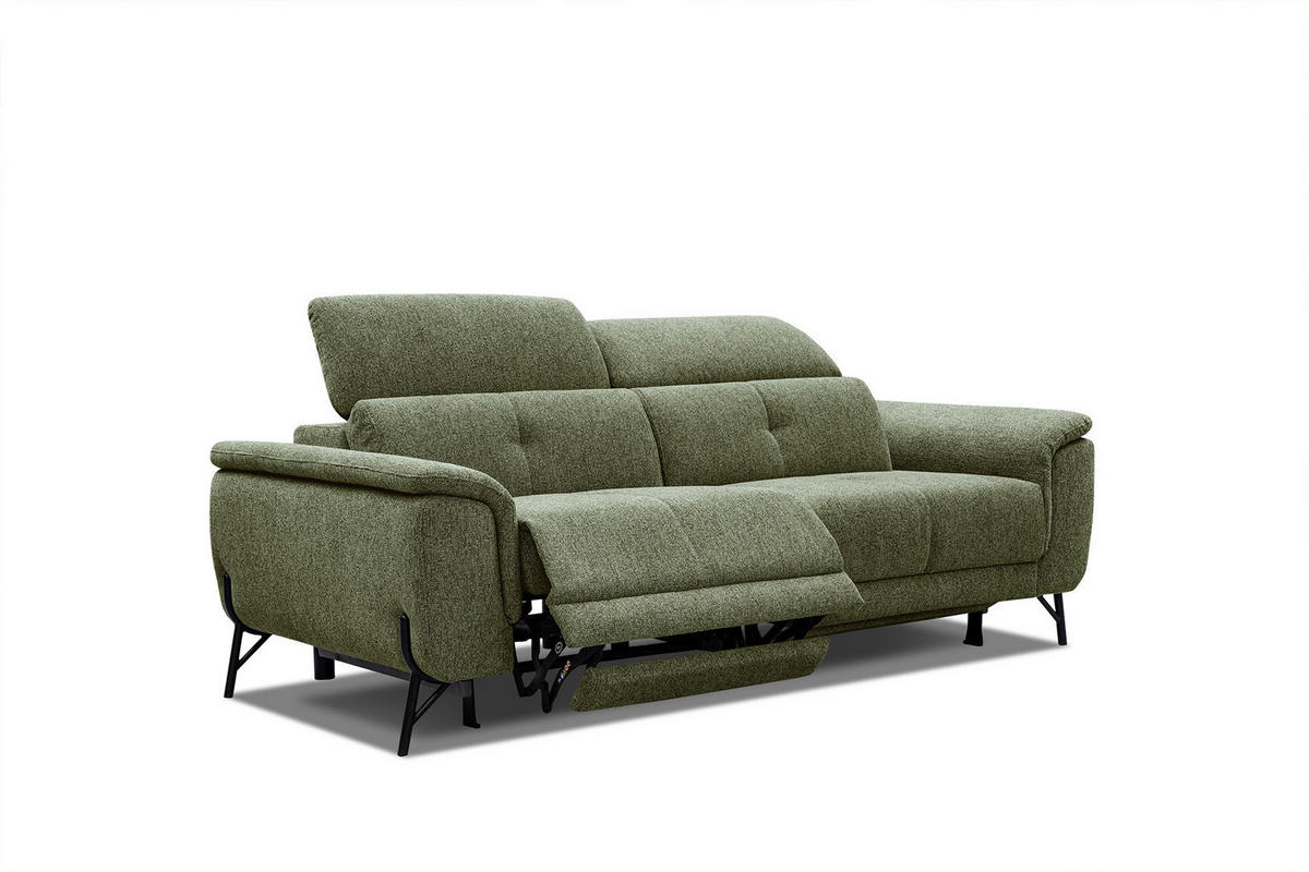 SOFA AVENA 3-Sitzer mit 2 Relaxfunktionen, olivgrün - Olivgrün, Holzwerkstoff/Textil (204/80/108cm) - Courtois Laville