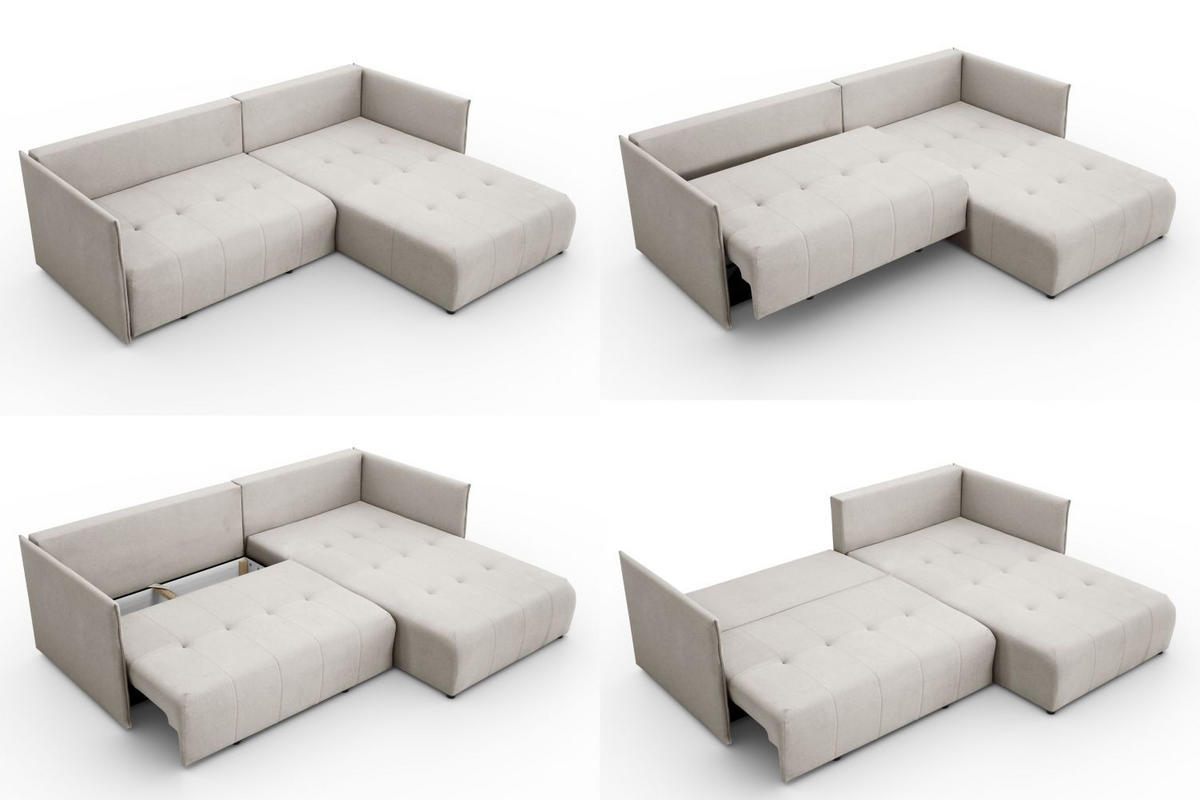 ECKSOFA L Form Hanna 246 x 188 cm mit Schlaffunktion und Bettkasten, 4 Sitzer, Bettzeugablage, Sofa, Eckcouch, beige, rechts - Beige, Kunststoff (188/246cm) - Margaret Hadas24