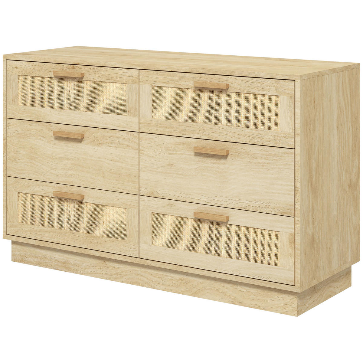 KOMOODE DE-12871 6 Schubladen mit Rattan, Boho-Design Eiche - Eichefarben, Holzwerkstoff (110/69/40cm) - ComfortXL