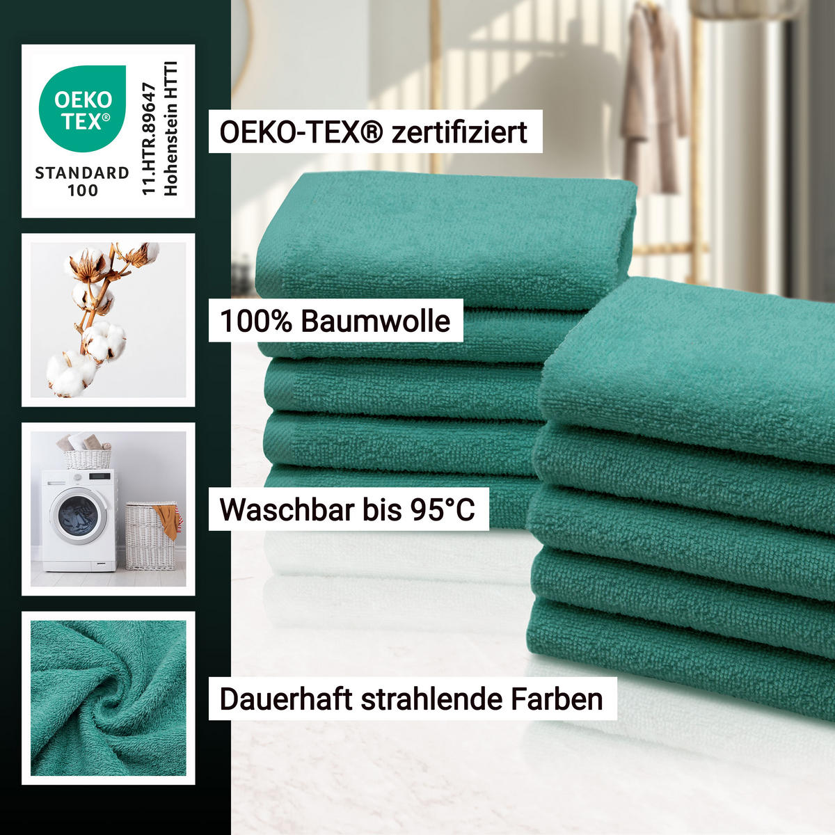 SEIFTÜCHER, 10er-Set, 30x30 cm, 100% Baumwolle, Grün - Türkis, Textil (30/30cm) - Zollner