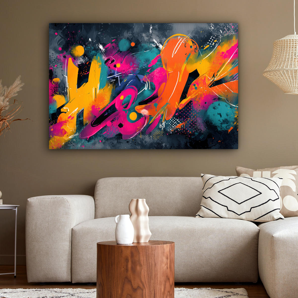 LEINWANDBILD Abstrakt - Graffiti - Farbenfroh - Farbspritzer XXL 150x100 cm - Multicolor, Textil (150/100cm) - MuchoWow