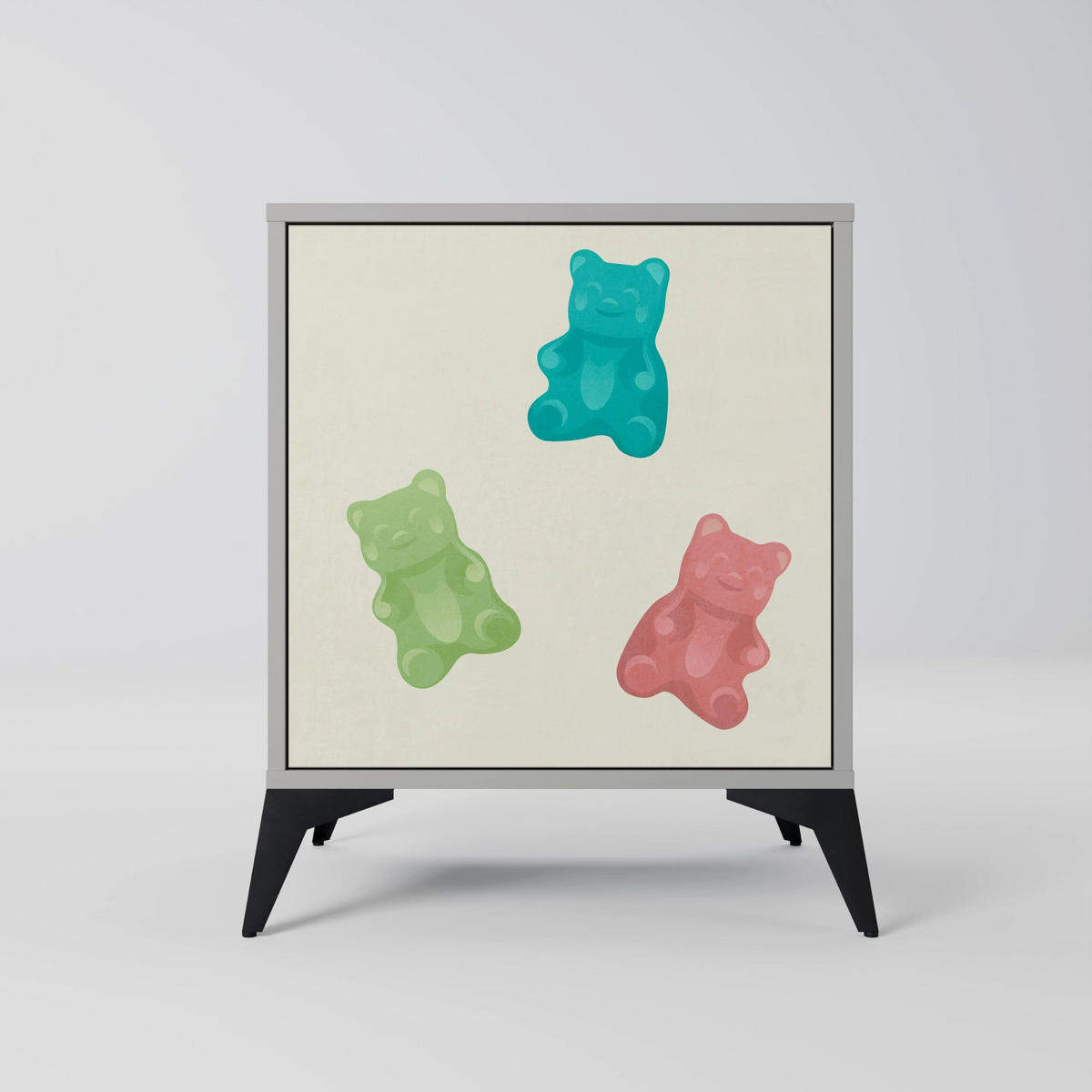 SIDEBOARD GUMMY BEARS, Grau, 57,5x42x57,5 cm, Ohne Füße - Multicolor/Grau, Holzwerkstoff (57.5/57.5/42cm) - SpaceRebels