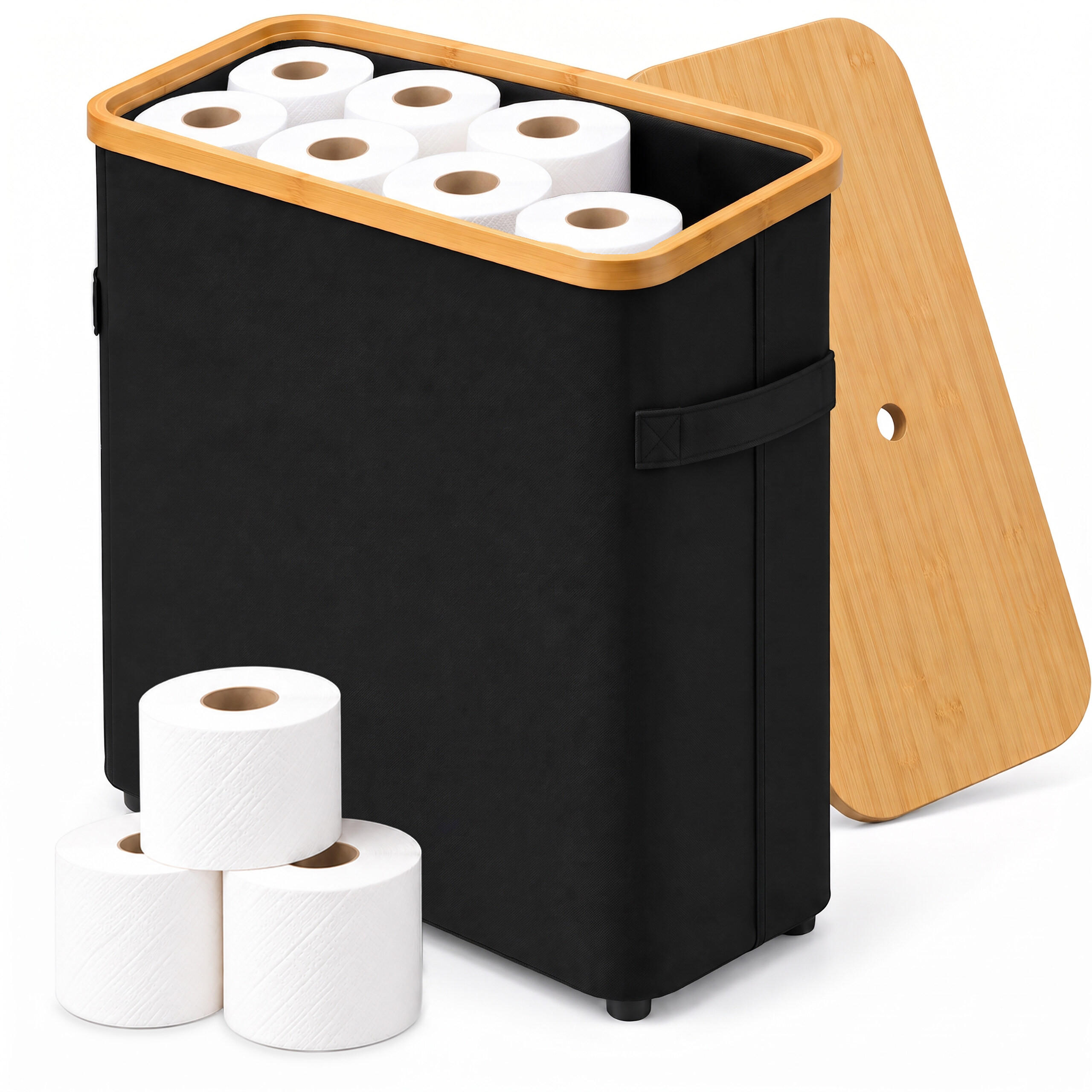 TOILETTENPAPIERBOX Schwarz Bambus 24 Rollen - Schwarz, Holz/Kunststoff (45/72/30cm) - Relaxdays
