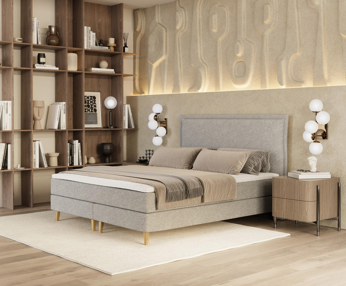 KONTINENTALBETT Calma Hellgrau 120/200 cm mit Matratze und Topper - Hellgrau/Naturfarben, Holz/Holzwerkstoff (120/200cm) - Maison de Reve