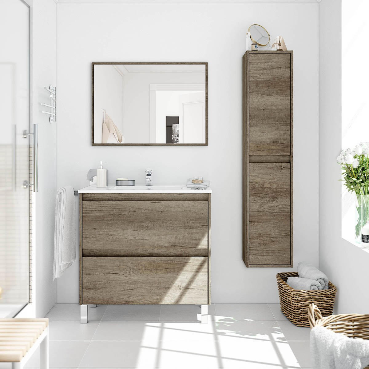 HÄNGESÄULE mit 2 Türen H140 cm - Sonoma Eiche, Holzwerkstoff (26/140/30cm) - Calicosy
