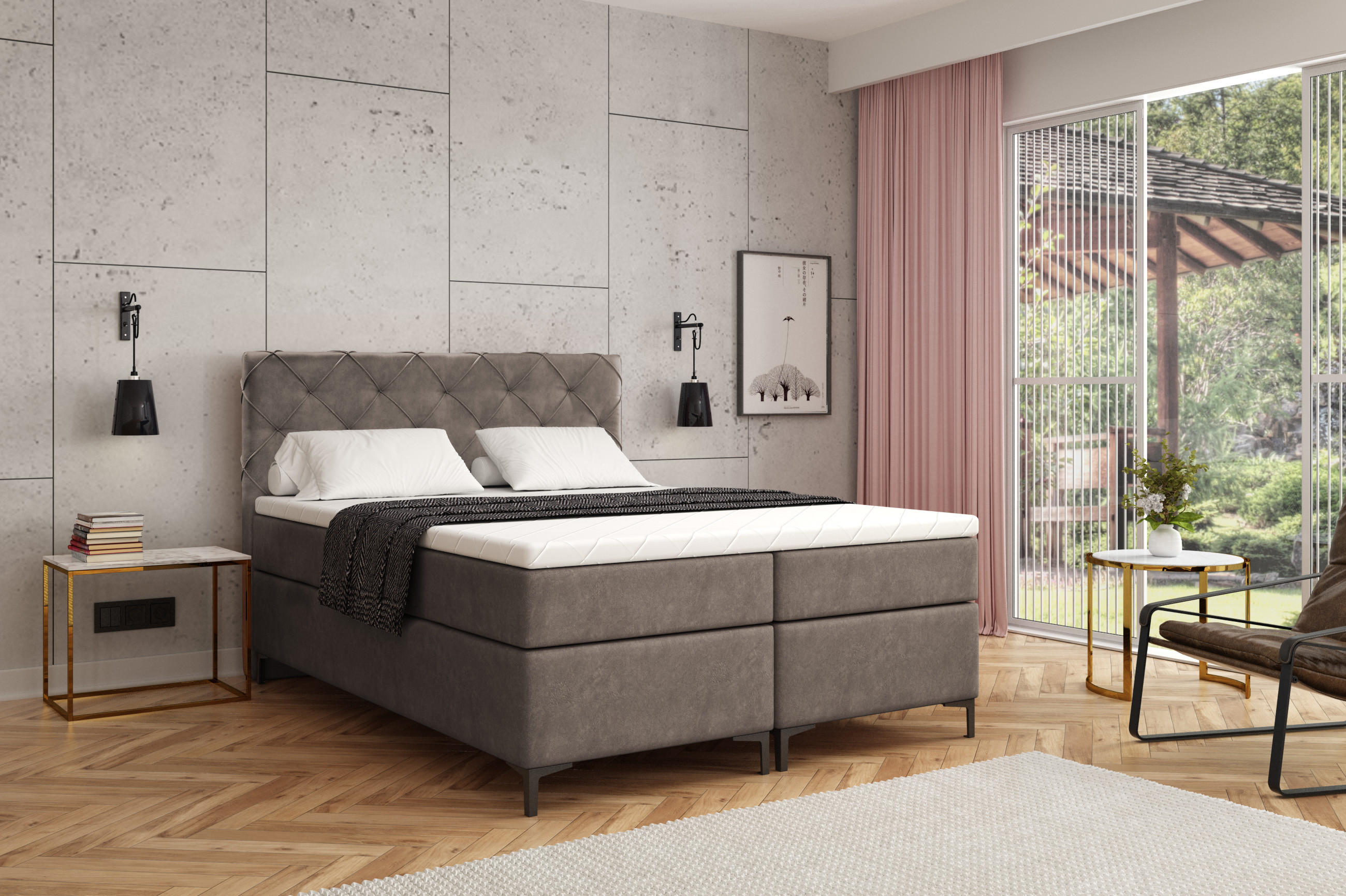 BOXBETT SEVILLA PLUS 180 x 200 Braun - Braun, Textil/Metall (180/200cm) - VLR BEDS