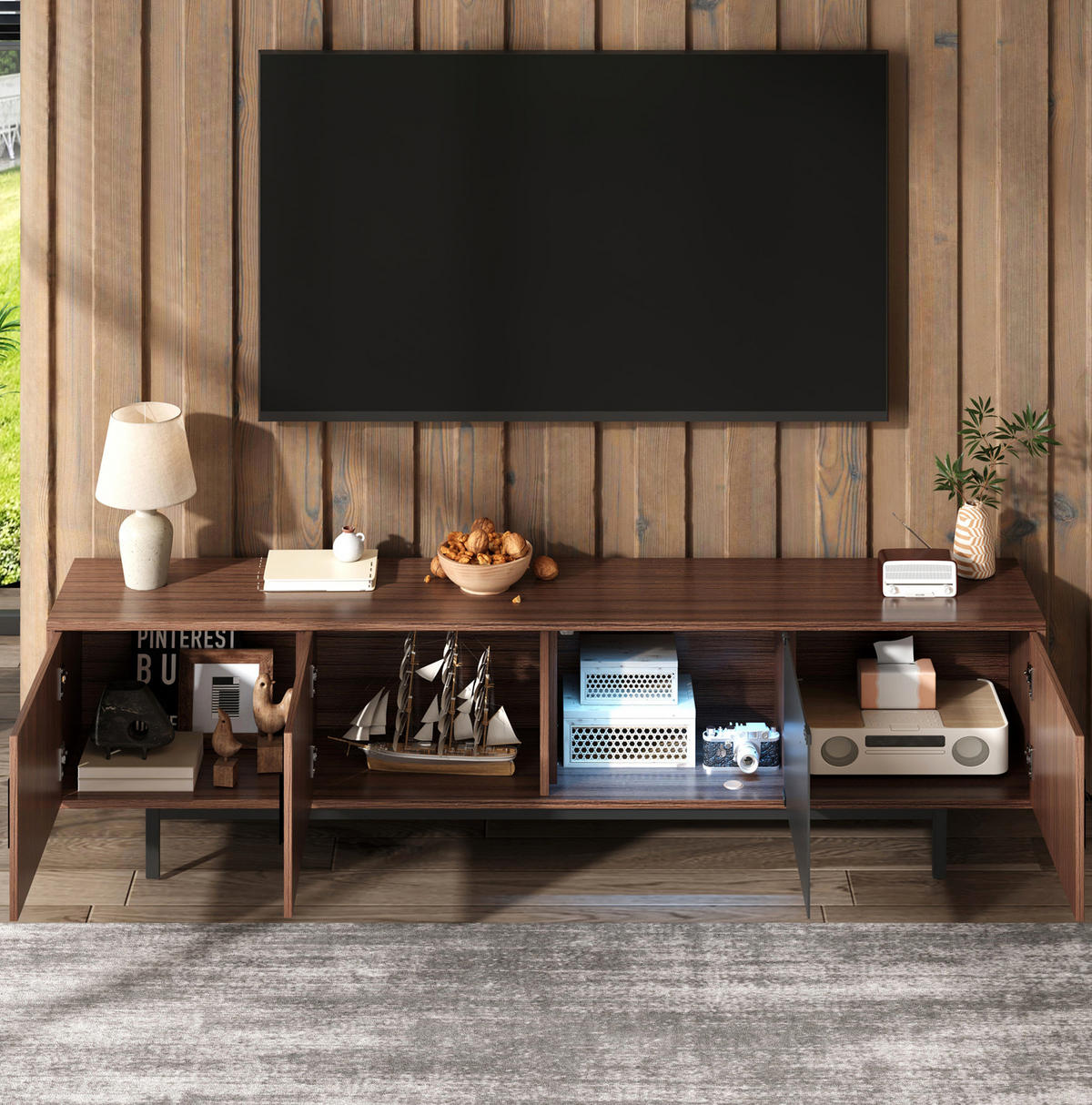TV-SCHRANK in Schwarz und Walnussbraun mit LED-Leiste 200/35/53 cm - Walnussfarben, Holzwerkstoff (200/53/35cm) - Redom