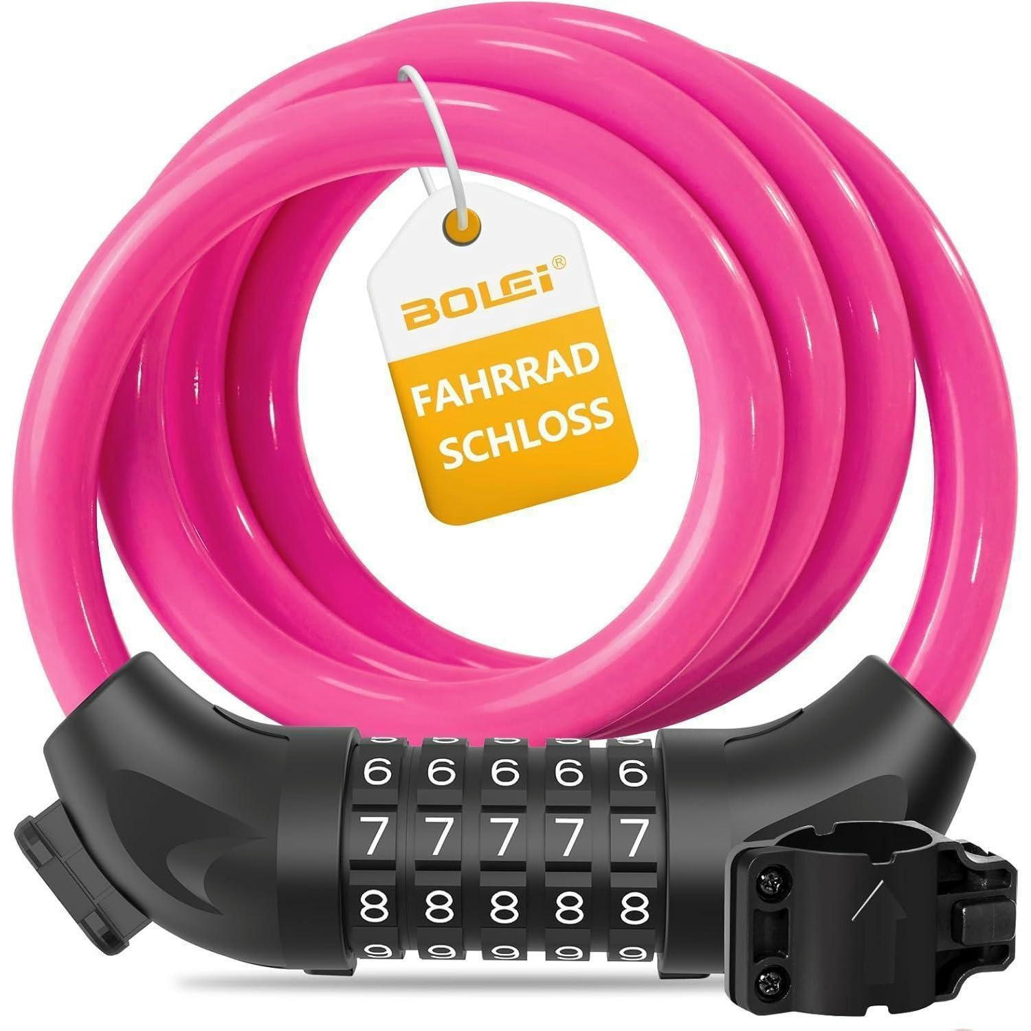 FAHRRADSCHLOSS mit Zahlencode 12 mm / 120 cm Rosa - Pink, Metall (12/3.8/120cm)