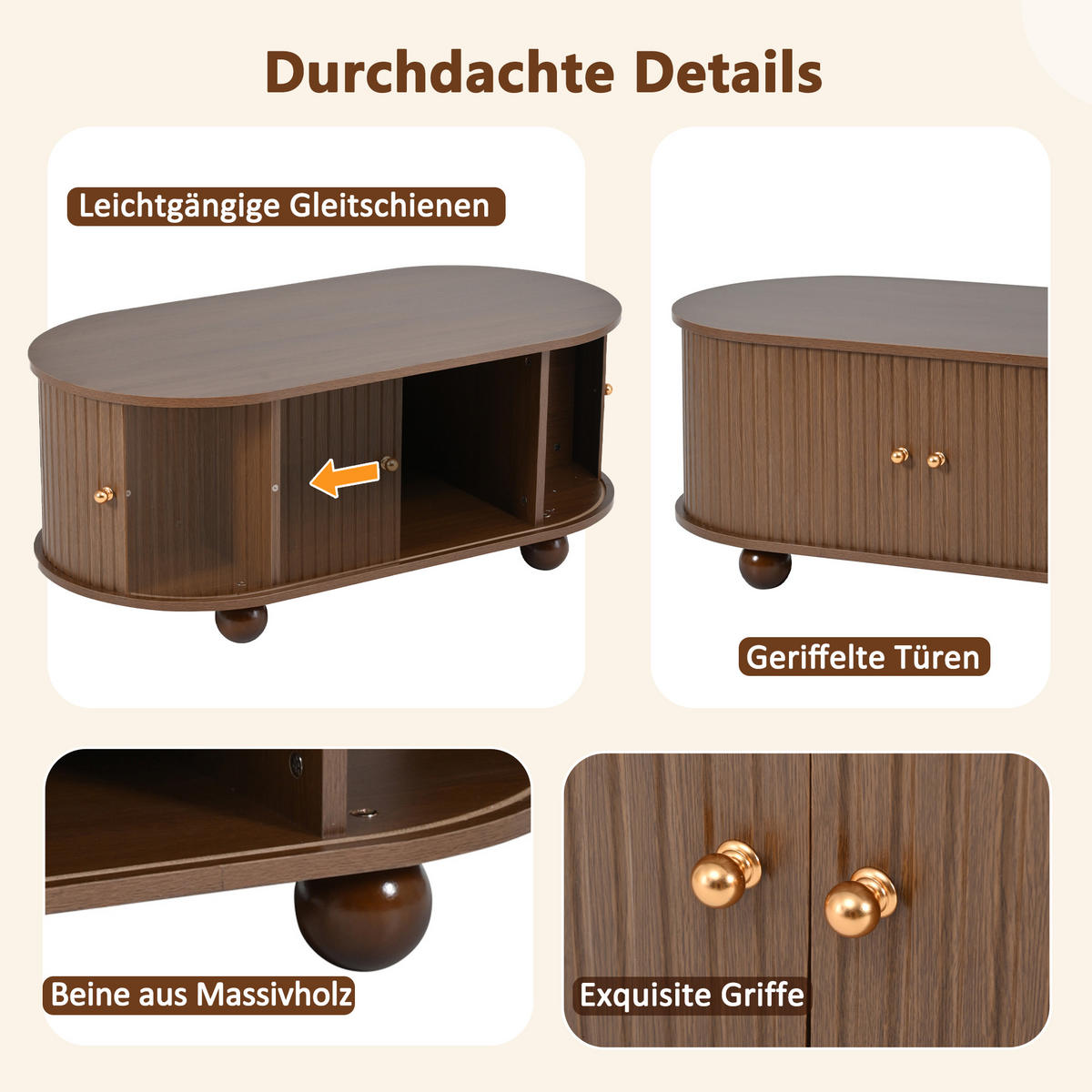 COUCHTISCH DE-172 Nussbaum mit Schiebetür Walnut-coloured - Walnussfarben, Holzwerkstoff (50/100/40cm) - ComfortXL