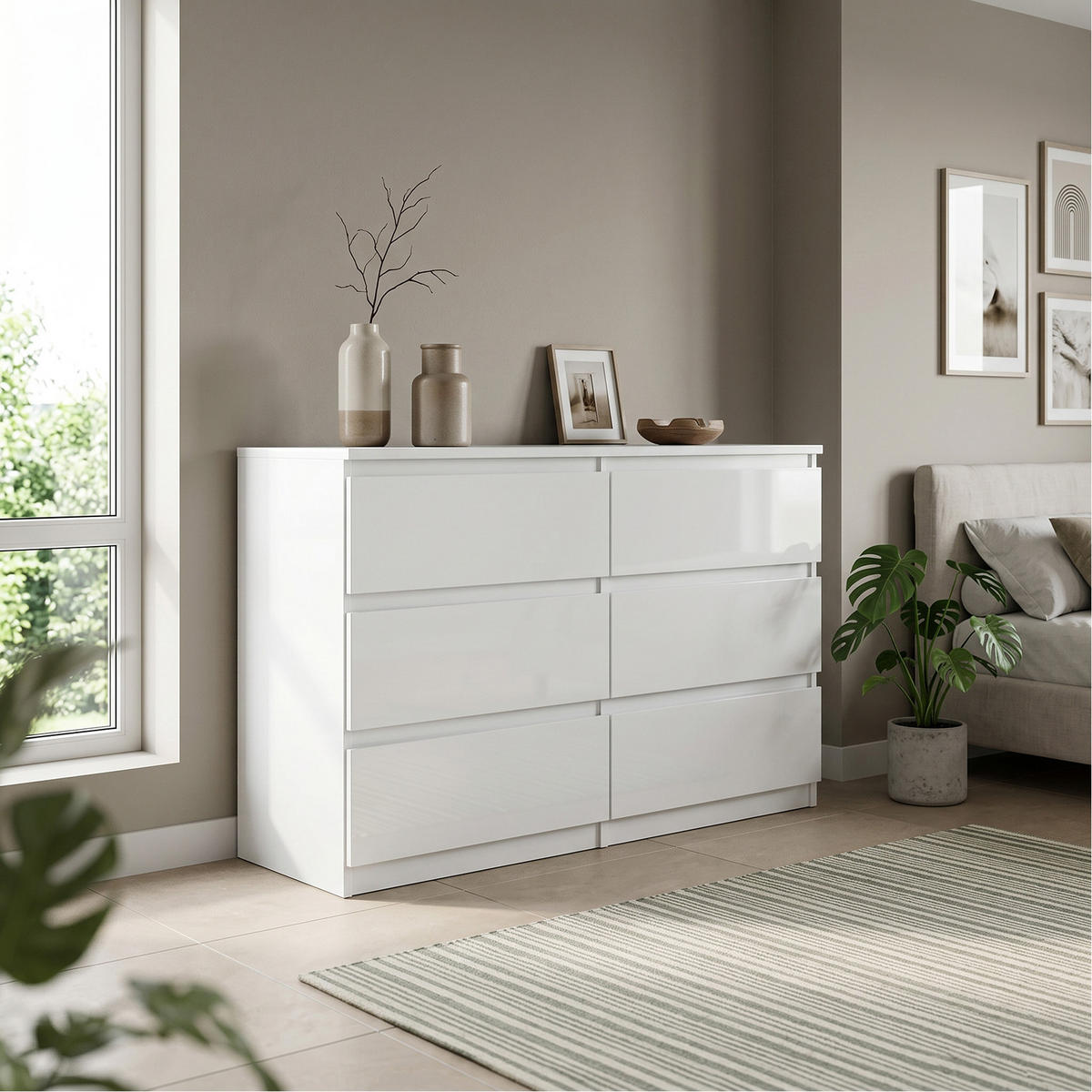 KOMMODE NUDO 120/78,5/39cm mit 6 Schubladen Türen Weiß - Weiß Hochglanz/Weiß, Holzwerkstoff (120/78.5/39cm) - MASSENO