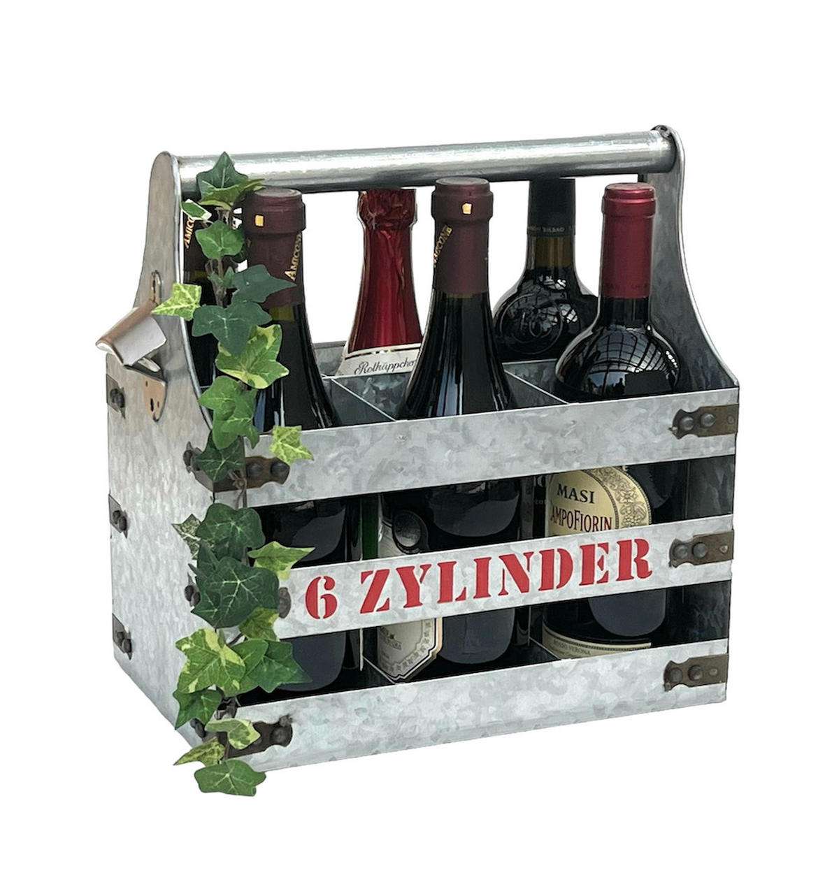 WEINTRÄGER Metall mit Öffner 6 Zylinder 96402 - Grau, Metall (33/33/20cm) - DanDiBo