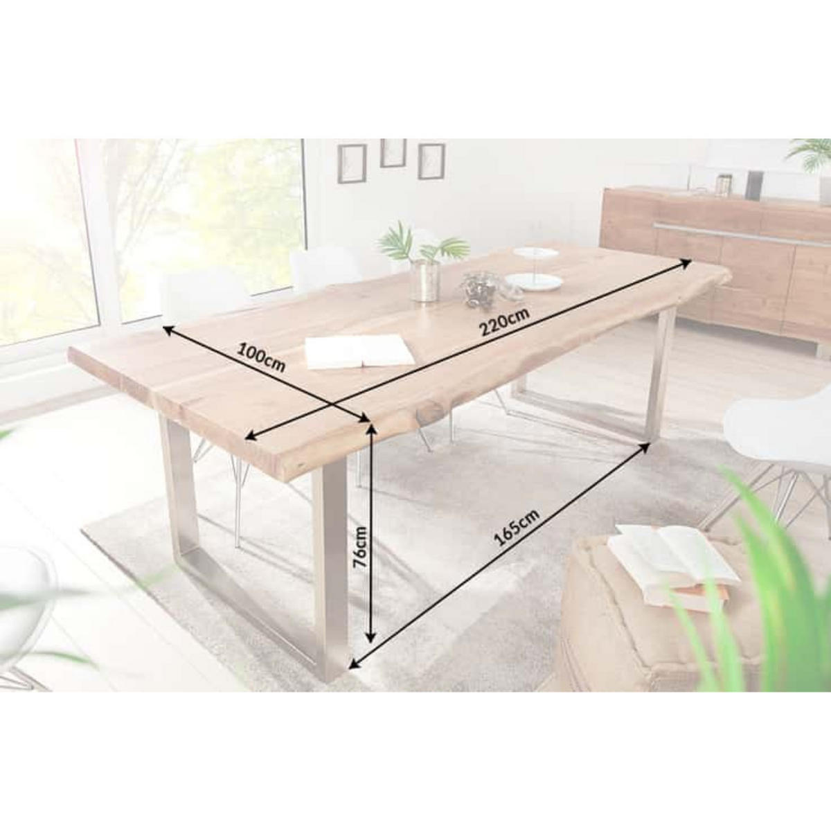 ESSTISCH MAMMUT NATURE Akazie 220cm - Silberfarben/Braun, Holz/Metall (100/220/76cm) - riess-ambiente