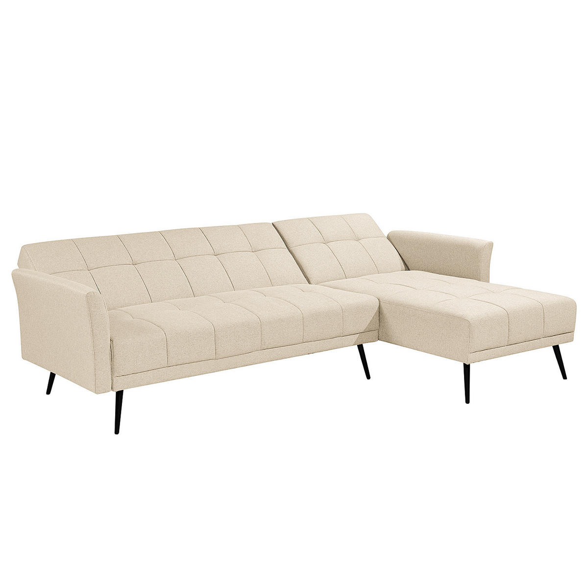 ECKSOFA mit Schlaffunktion - Flachgewebe - Beige/Schwarz, Textil/Metall (250/144cm) - home24