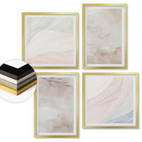 WANDBILDER 4er Set - 50x50 cm & 40x60 cm Goldrahmen - Aquarellblätter in Pastellfarben - Goldfarben, Kunststoff (50/50cm) - ArtPrintCave