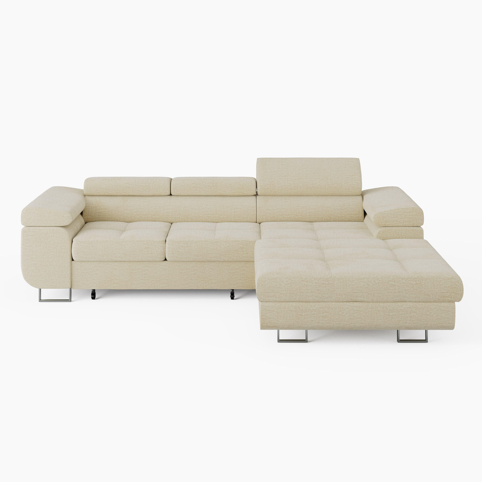 ECKSOFA VEMO CORE Rechts Creme Velours-Stoff mit Schlaffunktion und Bettkasten - Creme, Holz/Metall (280/205cm) - Barchello