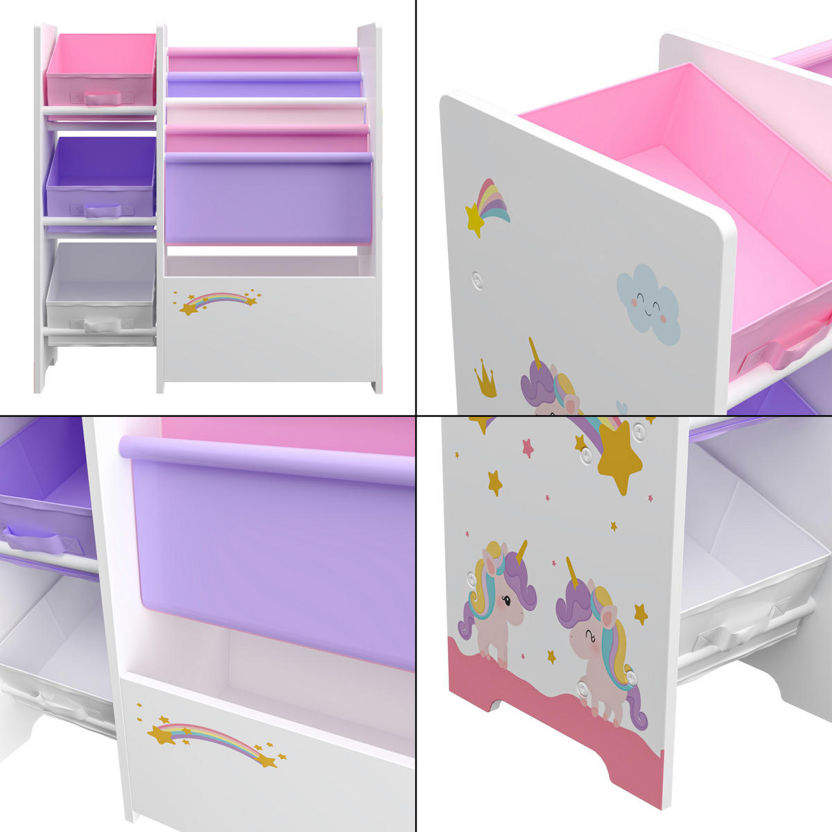 KINDERREGAL Vimianzo - Lila/Weiß, Holzwerkstoff/Textil (65/60/30cm) - [en.casa]
