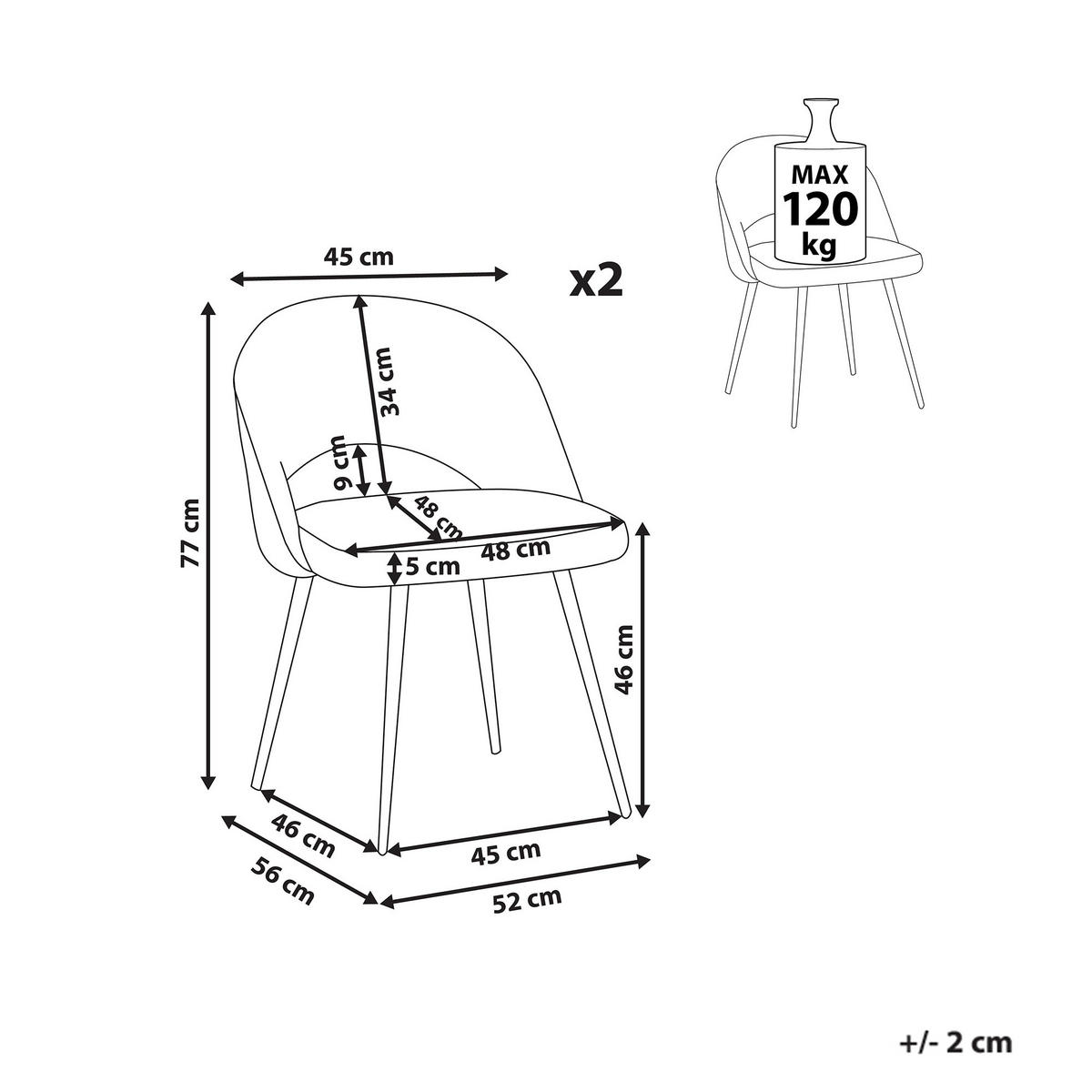 ESSZIMMERSTUHL 2er-Set Schwarz Onaga - Schwarz, Textil (52/77/56cm) - Beliani