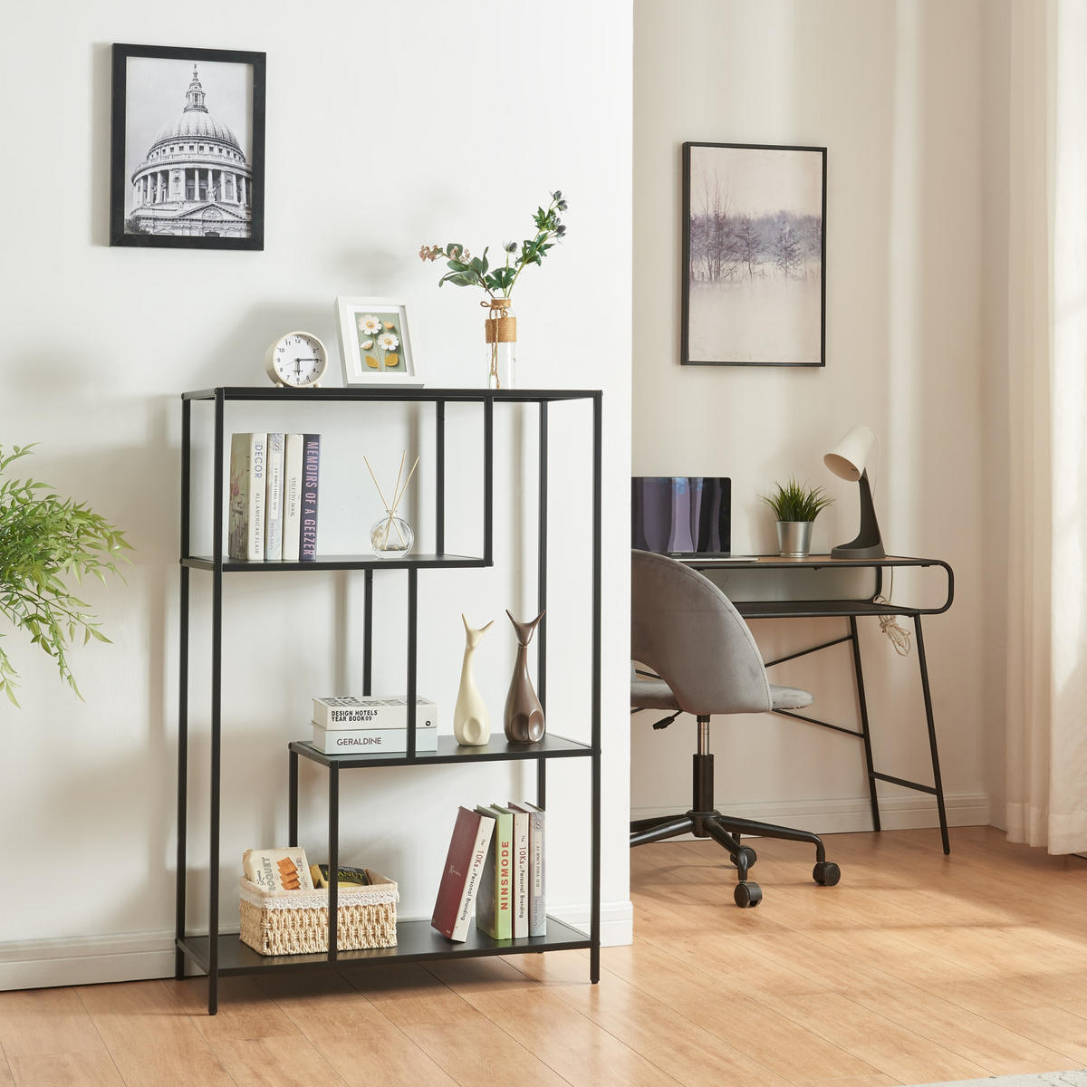 BÜCHERREGAL Reisjärvi - Schwarz, Metall (75/115/35cm) - [en.casa]