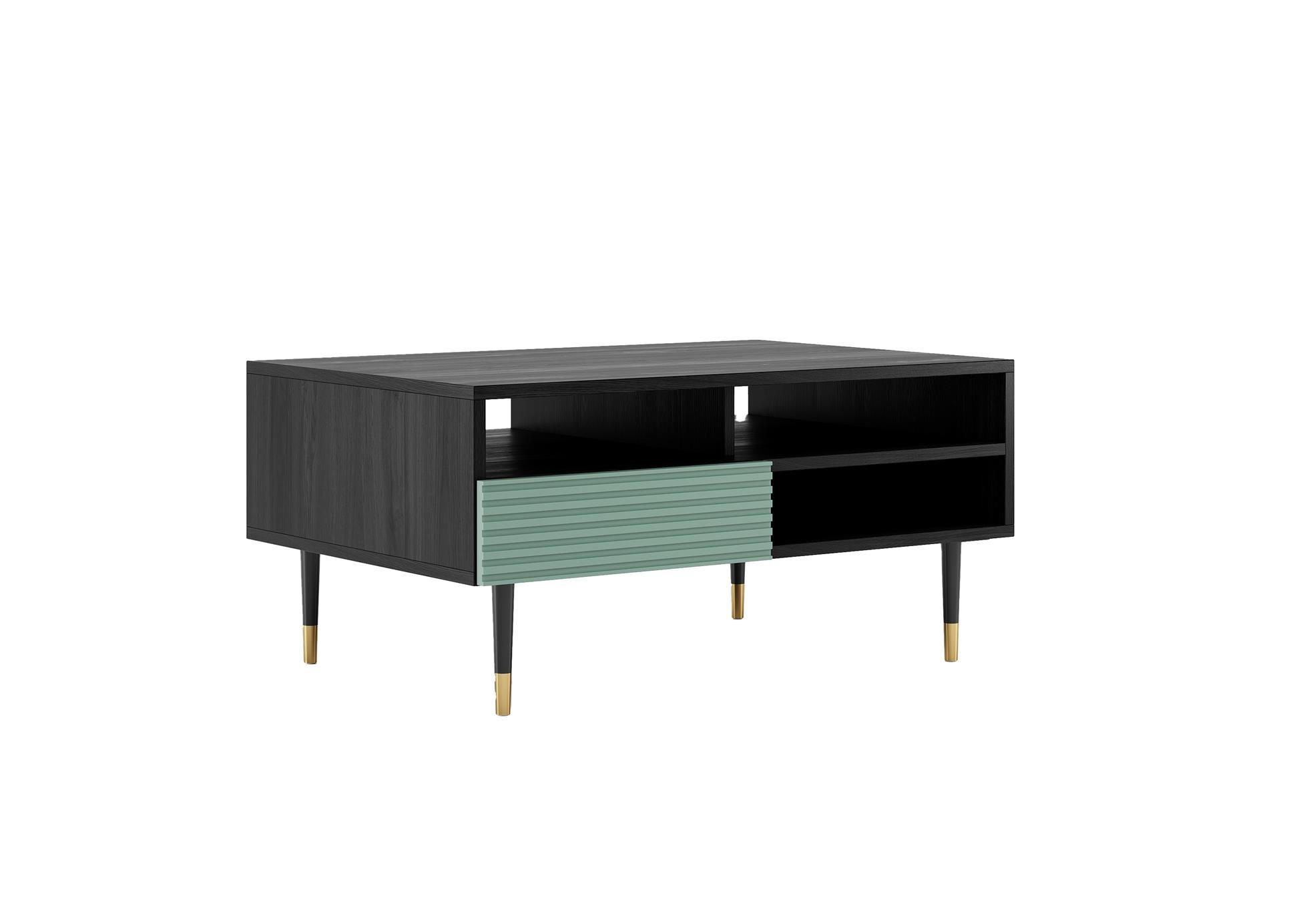 COUCHTISCH Imperio Pistaziengrün, Mit Schubladen - Schwarz/Grün, Holzwerkstoff (60/90/45cm) - Bettso