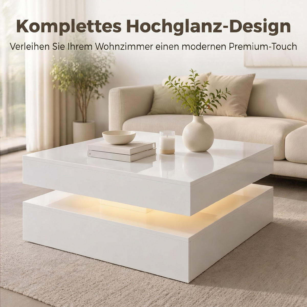 COUCHTISCH MDF Weiß - Weiß Hochglanz, Holzwerkstoff (78/78/40cm) - HOMCOM