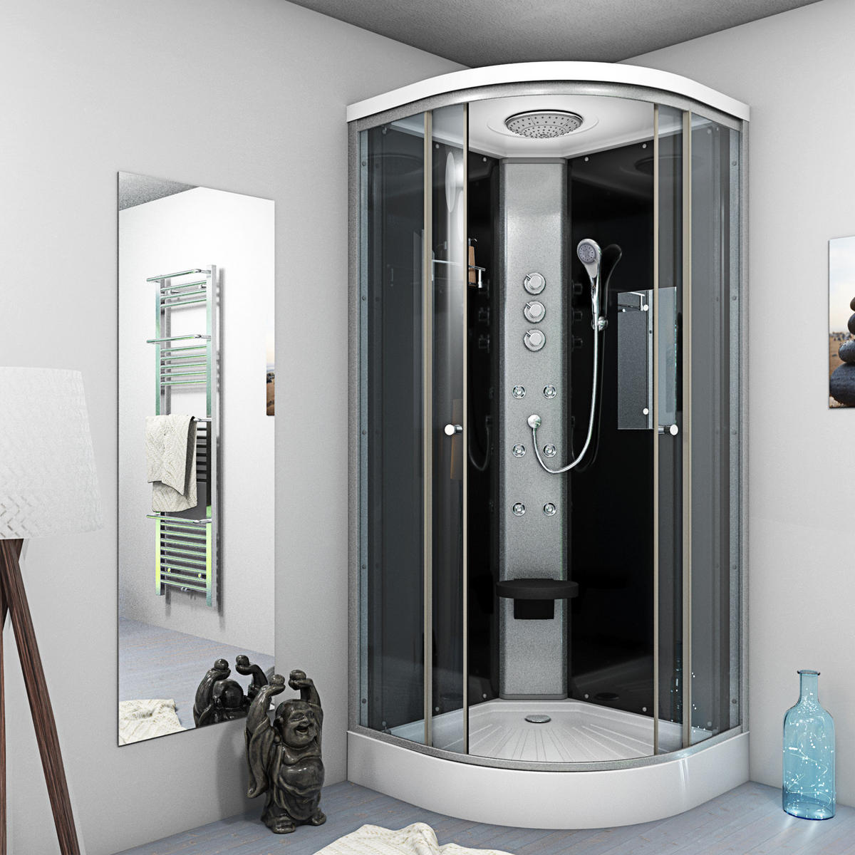 DUSCHE Fertigdusche D10-23T1 Schwarz 100x100 - Schwarz, Glas/Kunststoff (100/100/215cm) - AcquaVapore by Sandra Jentho