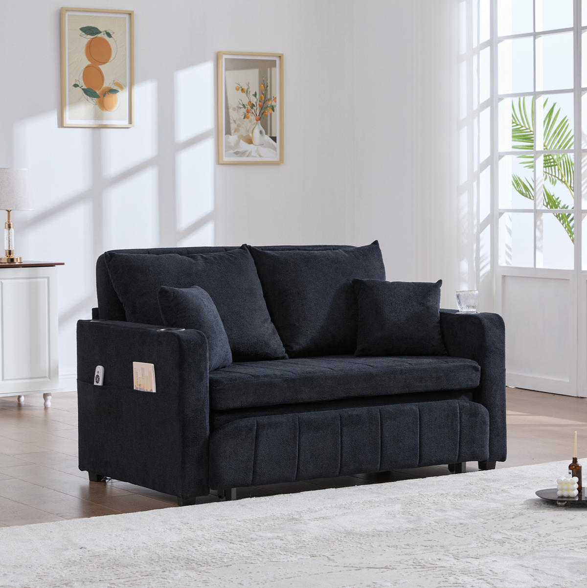 SCHLAFSOFA aus Chenille 139x83x73 cm in Schwarz mit Schlaffunktion - Schwarz, Textil (139/83/73cm) - Modfu