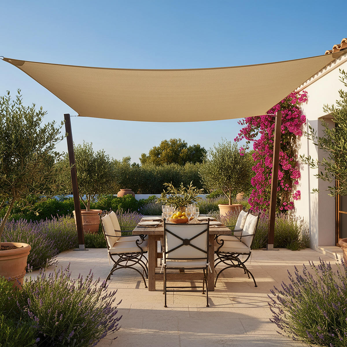 SONNENSEGEL - Beige, Textil/Metall (300/300cm) - Relaxdays