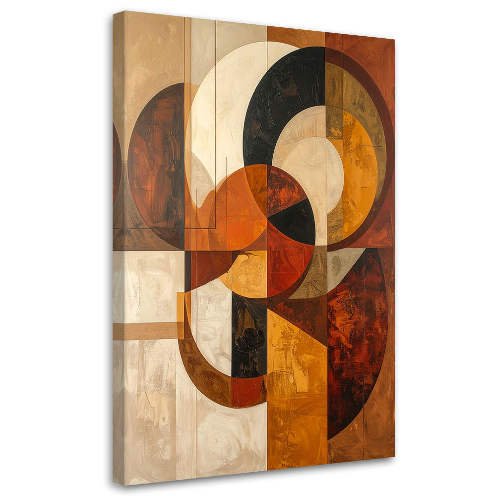 BILD auf Leinwand, Geometrische Abstraktion mit orangefarbenen Kreisen und Quadraten. - Braun, Textil (20/30cm) - Feeby