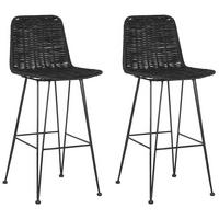 BARHOCKER 2er-Set Rattan Schwarz Cassita - Schwarz, Naturmaterialen/Metall (43/103/47cm) - Beliani