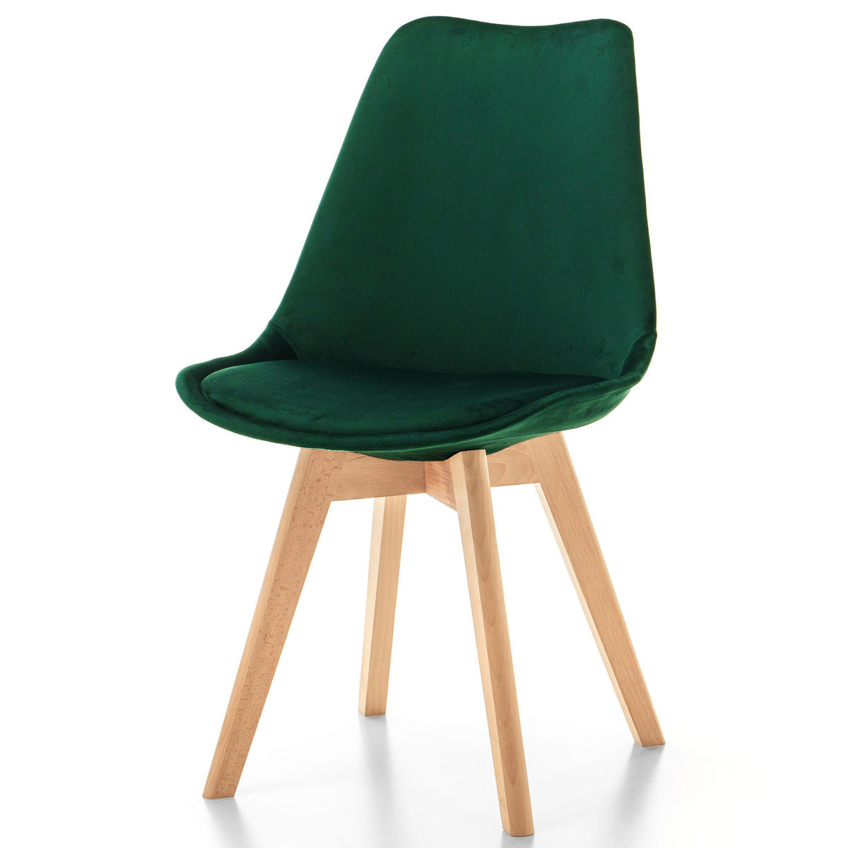STUHL Dublin modern grün, Holzbeinen - Veloursstoff und Polsterschaum - Naturfarben/Grün, Holz/Textil (50/83/54cm) - NEW HOME