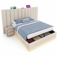 POLSTERBETT 160/200 cm in Beige mit Bettkasten, LED und USB Type-C Leinen - Beige, Holzwerkstoff/Textil (160/200cm) - CHICFURN