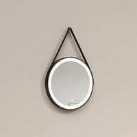 BADSPIEGEL Rund mit Beleuchtung mit Hängeriemen Schwarz ф50 cm - Schwarz, Glas (50/3/50cm) - EMKE