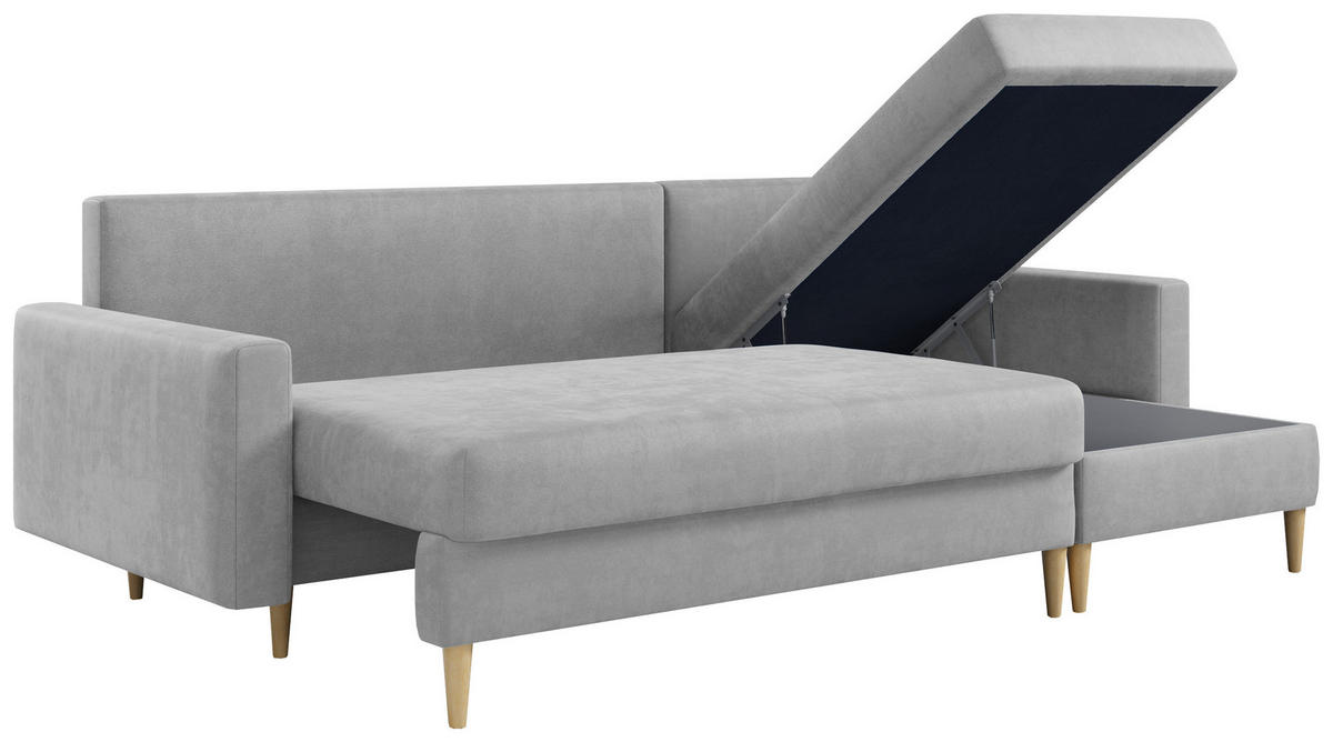 ECKSOFA Lang Velvet Hellgrau - Hellgrau/Braun, Holz/Textil (220/140cm) - MKS