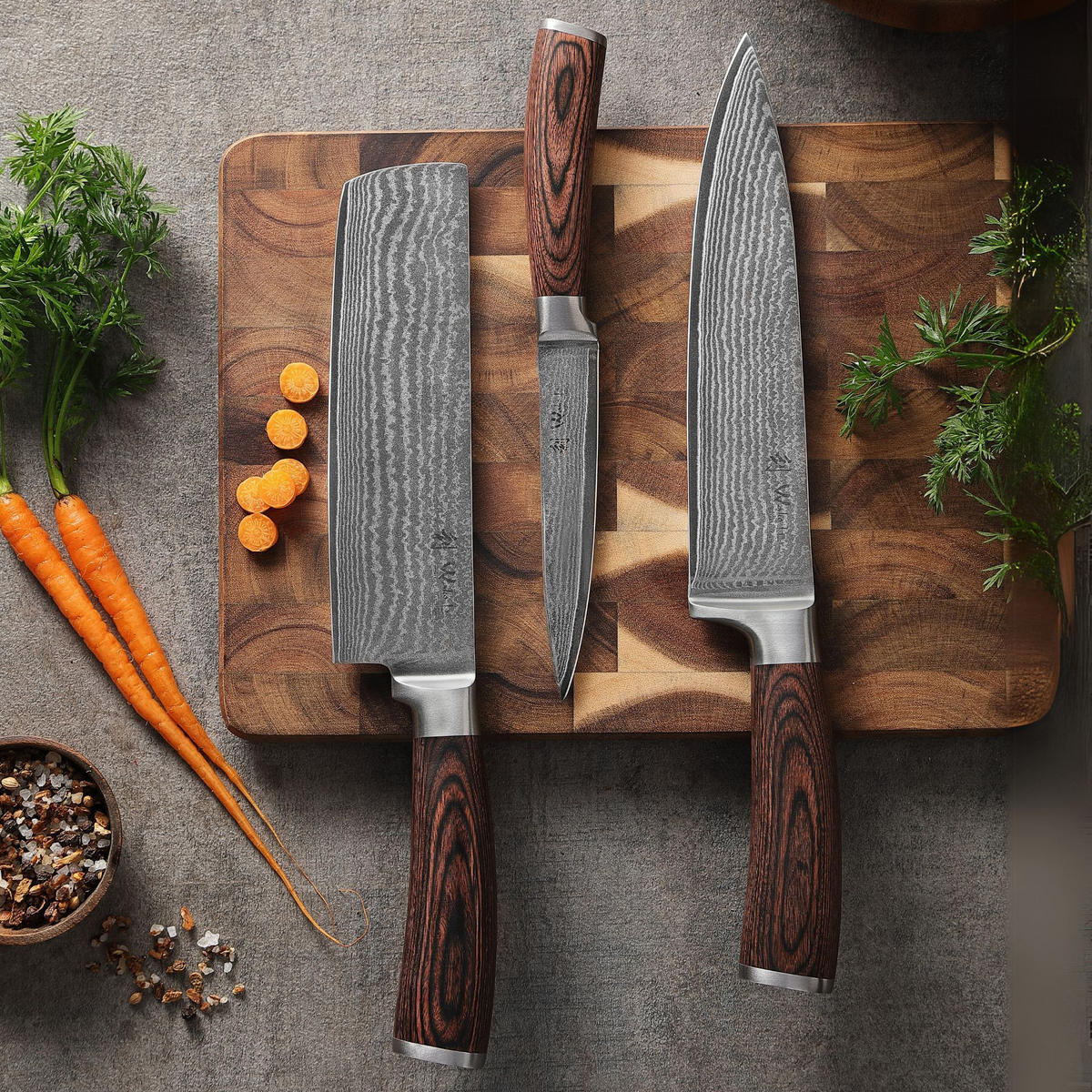 DAMASTMESSER Set I EDIB - Braun, Holz/Metall - Wakoli