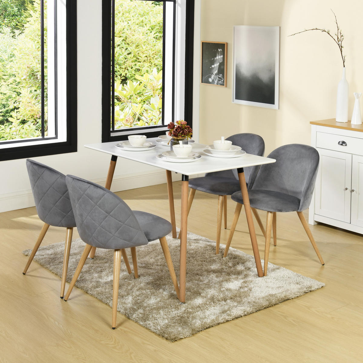 STUHL-SET 2 Stück in Samt grau - Eichefarben/Grau, Holzwerkstoff/Textil (55.5/78/47cm) - Urban Meuble