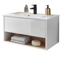 WASCHTISCH weiß Hochglanz, Eiche 80 cm, Waschbeckenunterschrank mit Waschbecken - Weiß Hochglanz, Holzwerkstoff (80/44/47cm) - Furn.Design