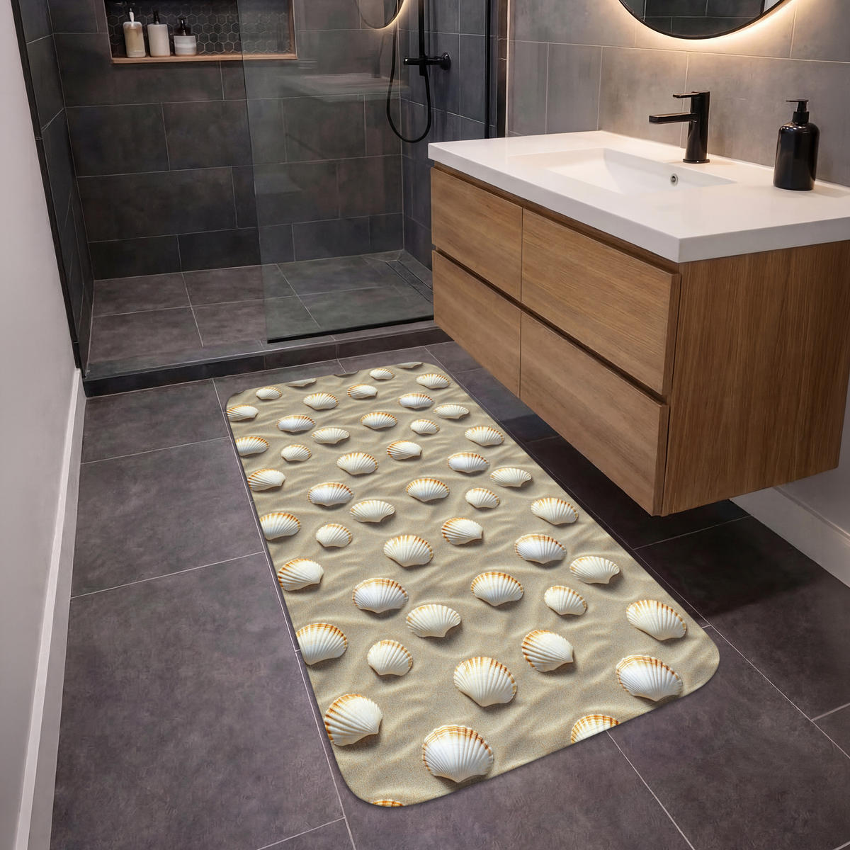 KOUPELNOVÁ PŘEDLOŽKA Mušle - Písek - Námořní 60x120 cm - písková barva, textil/plast (60/120cm) - OnlyWow