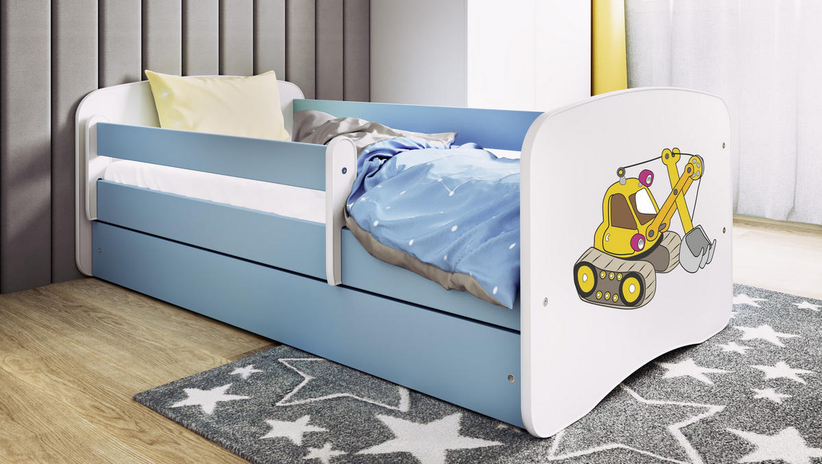 KINDERBETT Bagger mit Schublade 140/70 80/61/144 - Blau, Holzwerkstoff (70/140cm) - RAUMHIRSCH FURNITURE