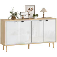 SIDEBOARD DE-11234 Hochglanz, 4 Türen & verstellbare Böden Weiß/Eiche - Weiß, Holzwerkstoff (141/77/35cm) - ComfortXL