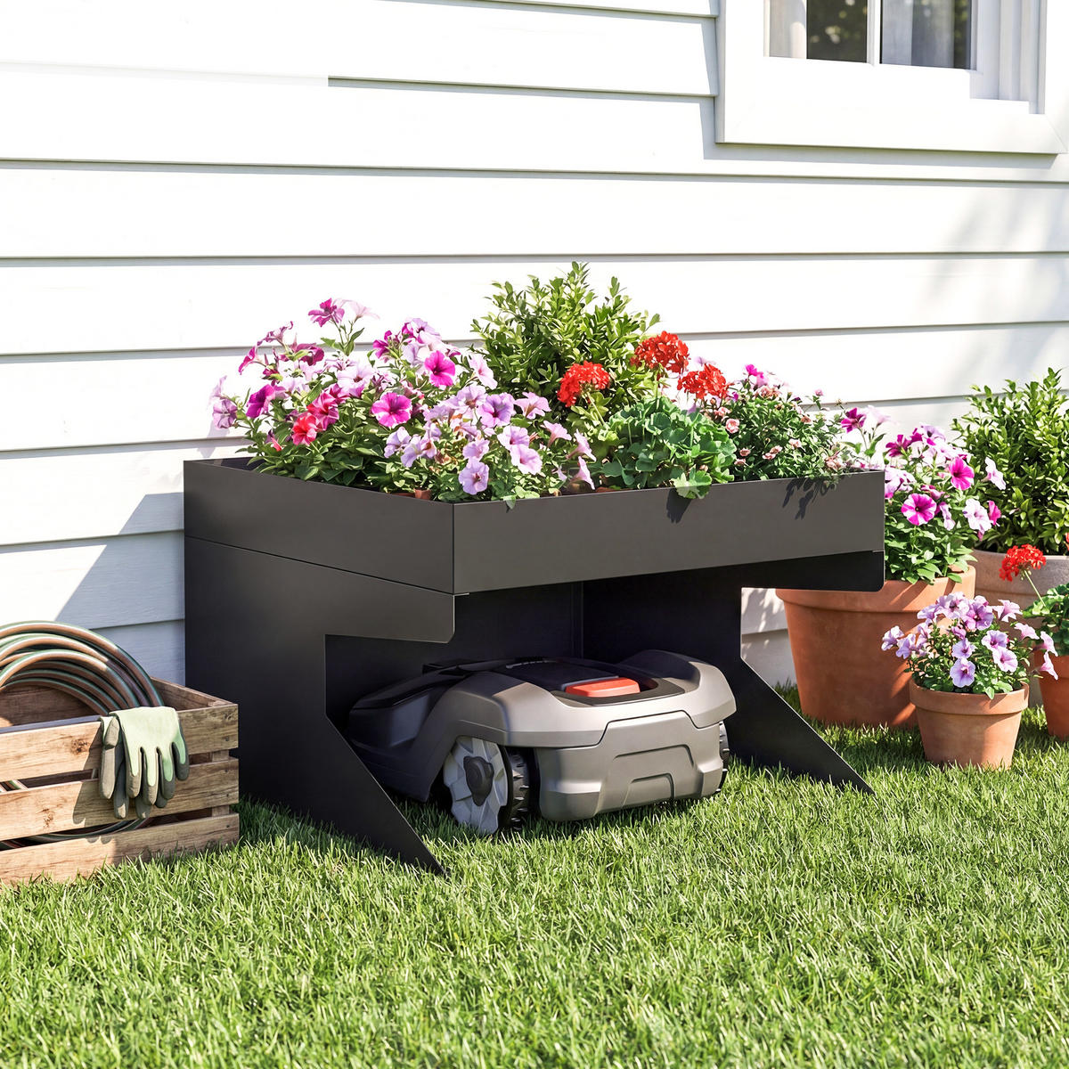 MÄHROBOTER-GARAGE Galvanisierter-Stahl Schwarz - Schwarz, Metall (70/46/75cm) - Outsunny