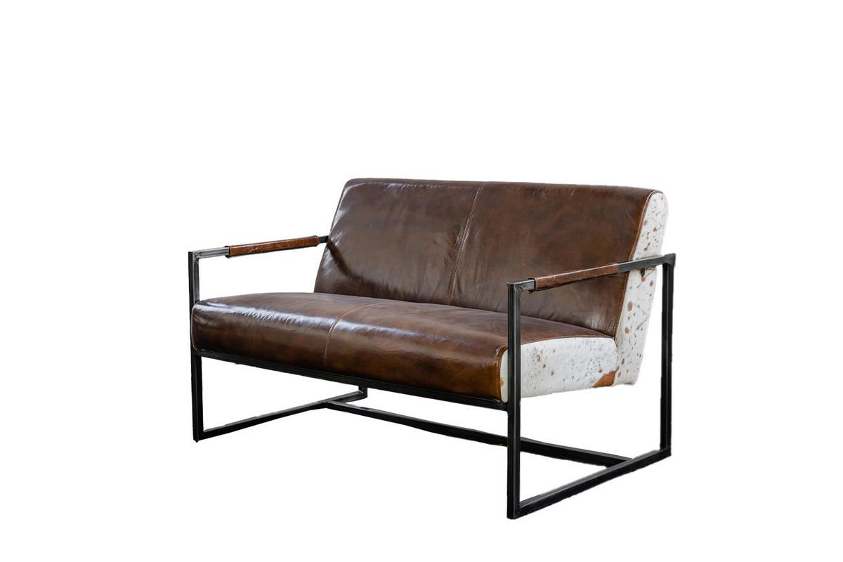 SOFA LIANO Braun Leder - Dunkelbraun/Schwarz, Leder (125/81/81cm) - KAWOLA