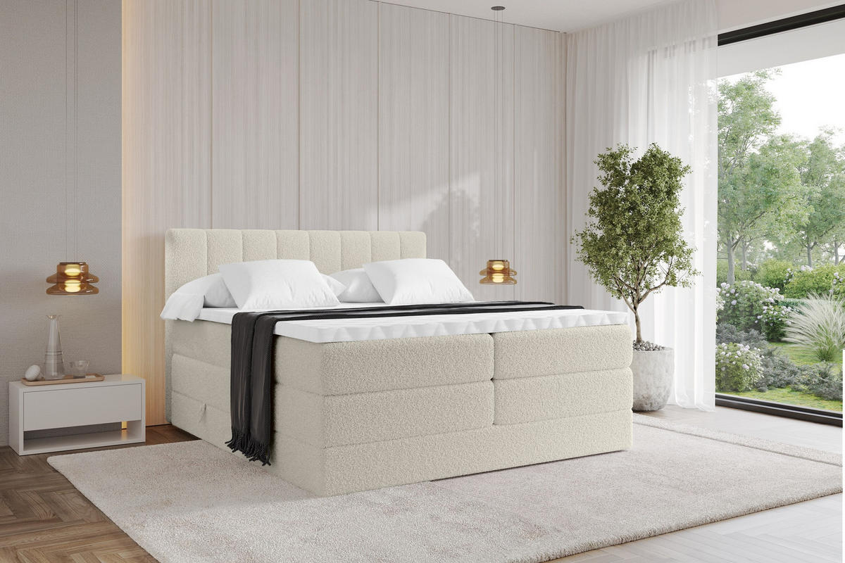 BOXSPRINGOVÁ POSTEL s matrací H3/H4 - OTTA KING - 120x200 cm Béžová - písková barva, kompozitní dřevo (120/200cm) - ALTDECOR