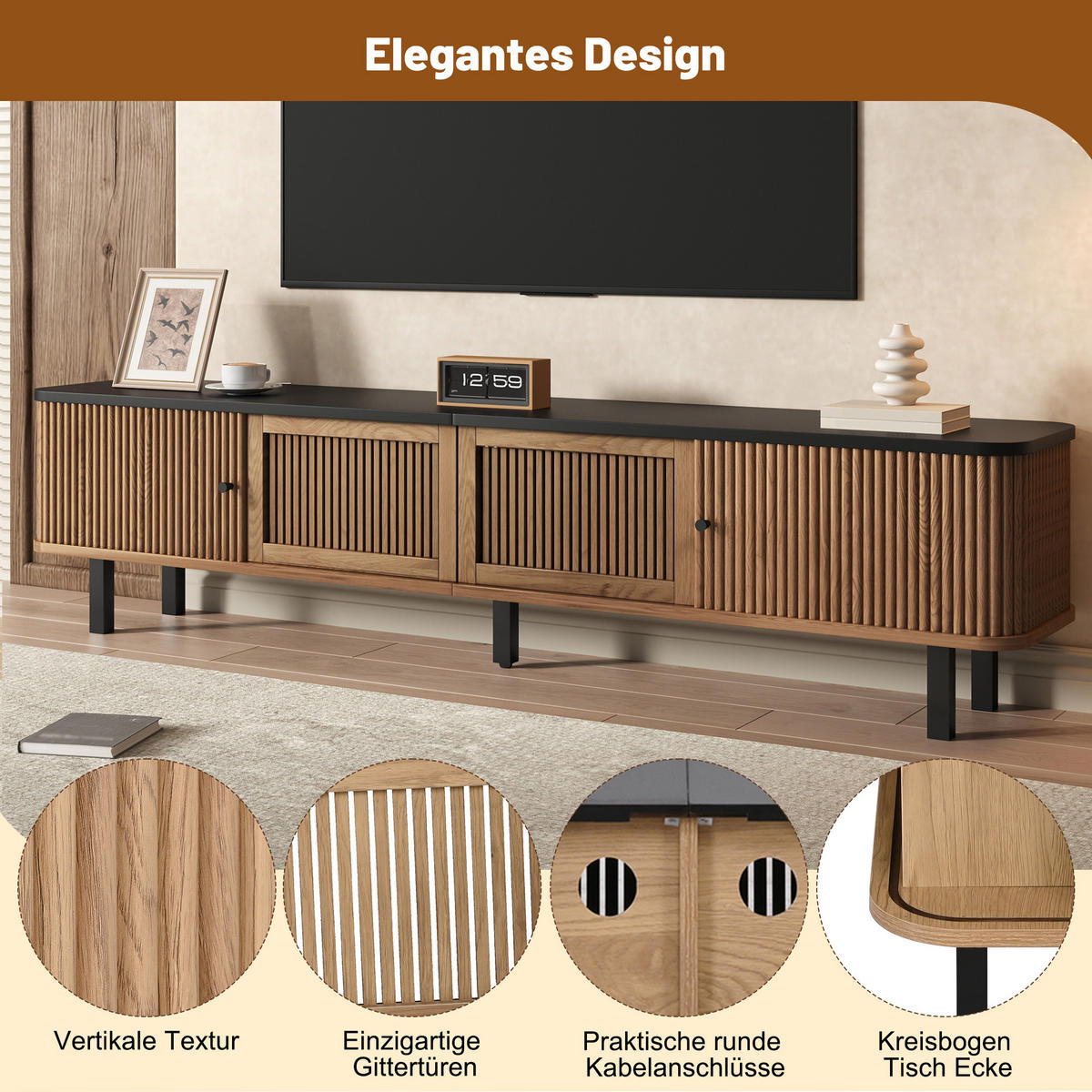 TV-SCHRANK 190/35/45 cm Eiche mit 2 Schiebetüren und Gittertüren - Eichefarben, Holzwerkstoff/Metall (190/45/35cm) - Oxeza