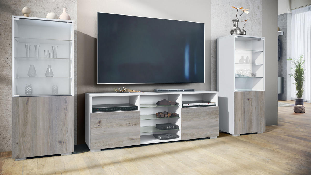 WOHNWAND Granada Eiche Nordic - Silbereichenfarben, Holzwerkstoff (286/122.5/35cm) - Vladon