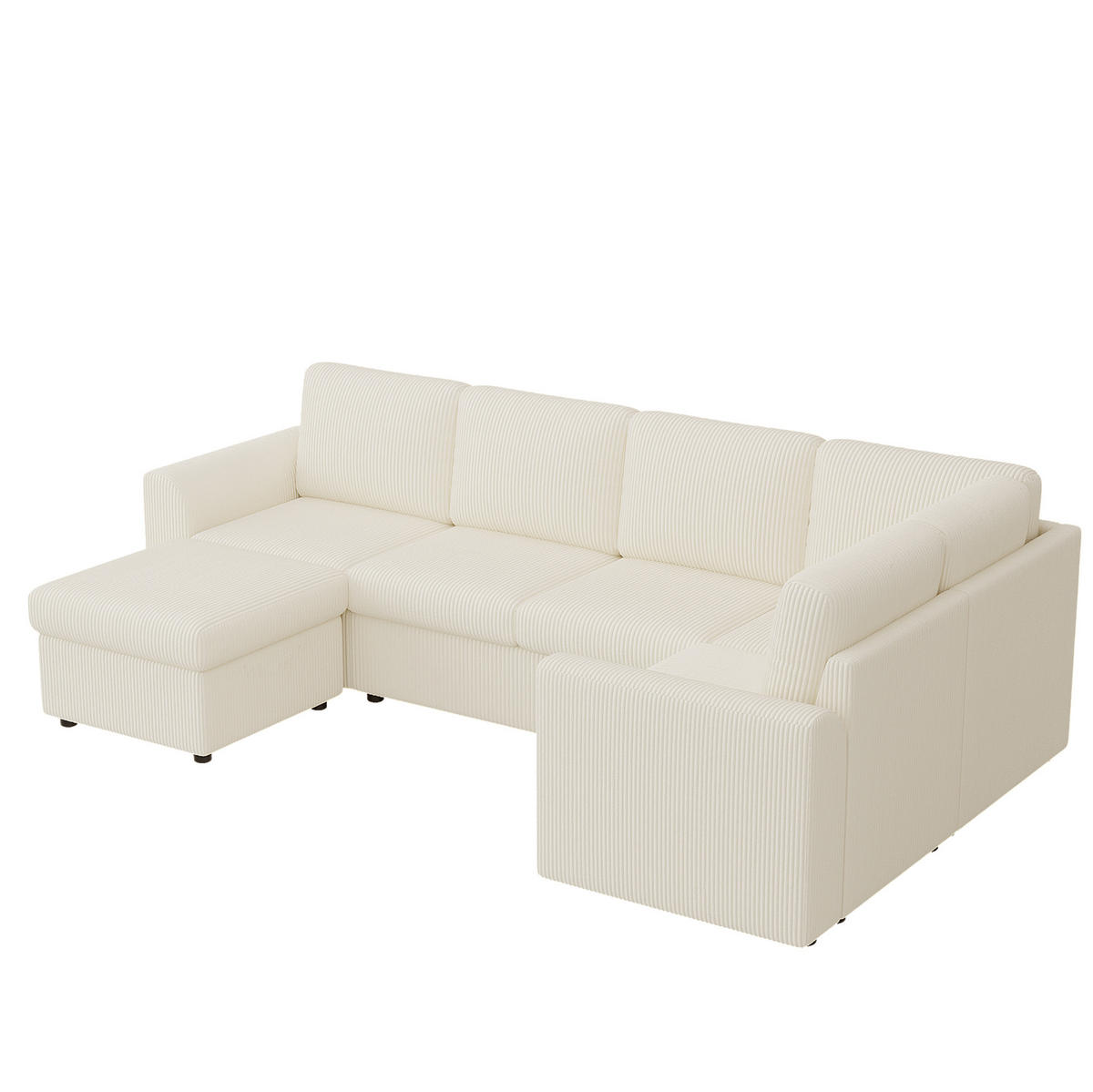 ECKSOFA 282/153/85 cm beige aus Cord mit Stauraumhocker - Beige, Textil (40/160cm) - OKWISH