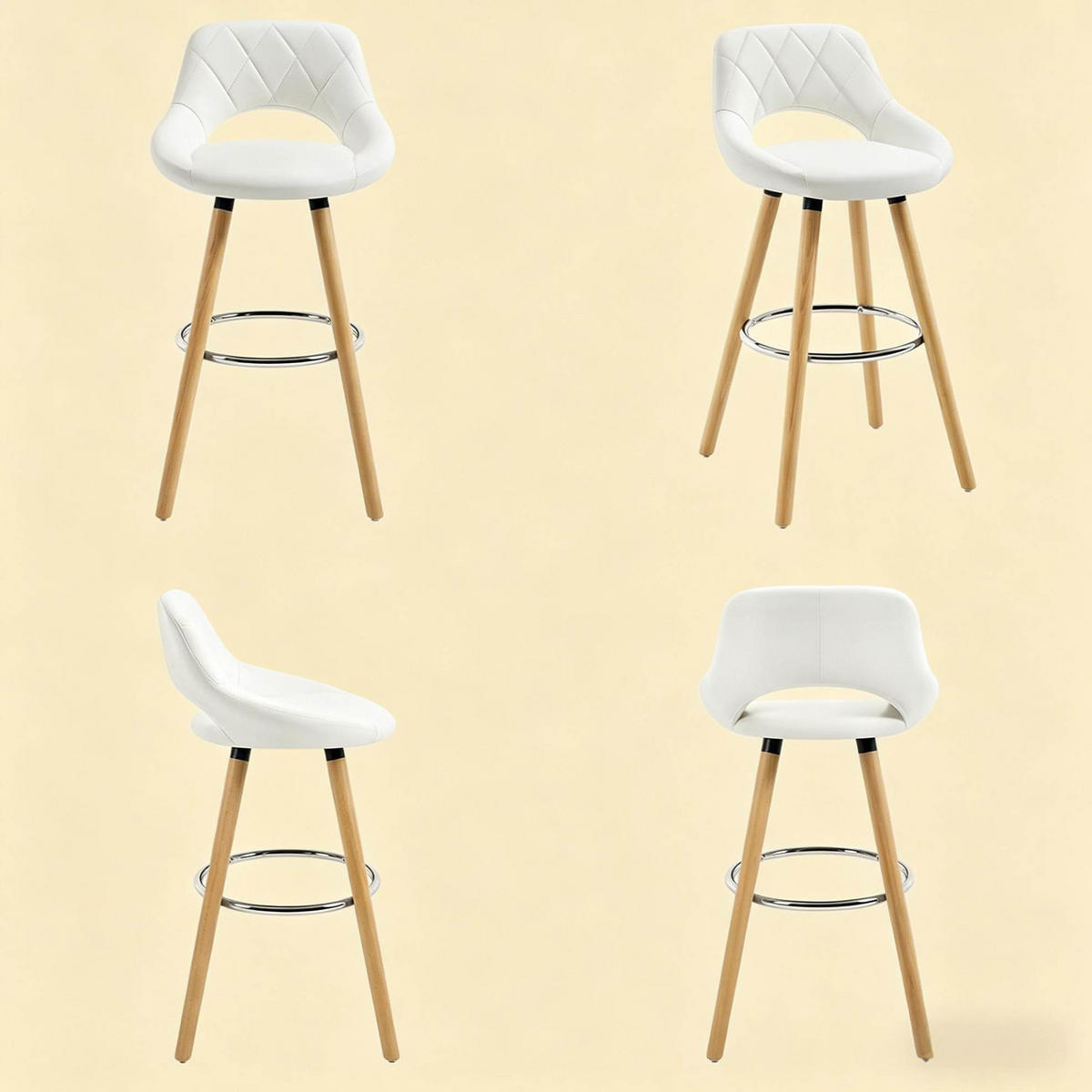 BARHOCKER mit Rückenlehne 68 cm Kunstleder Weiß - Weiß, Holz (40/70/43cm) - Meubliv