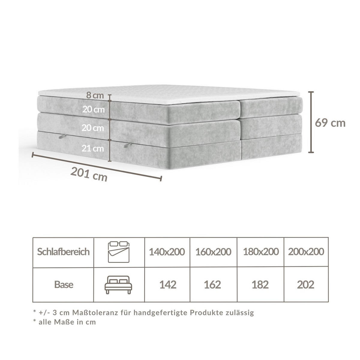 BOXSPRINGBETT Juniper Taupe 200/200 cm - Taupe/Schwarz, Holz/Holzwerkstoff (200/200cm) - Maison de Reve