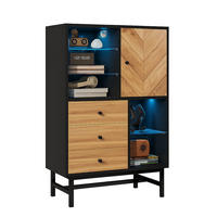 HIGHBOARD mit LED-Beleuchtung, 3 Schubladen und verstellbare Regale - Schwarz, Holzwerkstoff (80/120.5/40cm) - Urban Meuble